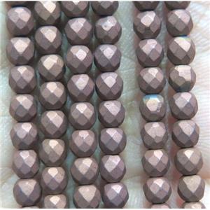 hematite beads, matte, faceted round, coffee electroplated, approx 2mm dia