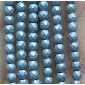 matte hematite beads, faceted round, silver electroplated, approx 8mm dia