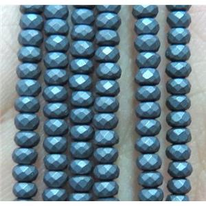 matte hematite beads, faceted rondelle, black, approx 2x4mm
