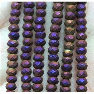matte hematite beads, faceted rondelle, purple electroplated, approx 2x3mm