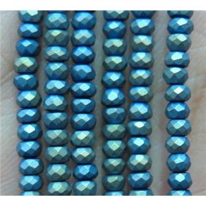 matte hematite beads, faceted rondelle, green electroplated, approx 2x3mm