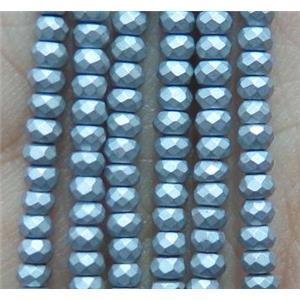 matte hematite beads, faceted rondelle, platinum electroplated, approx 2x3mm