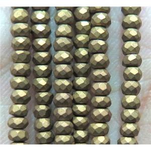 matte hematite beads, faceted rondelle, gold electroplated, approx 2x3mm