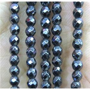 tiny black hematite seed beads, faceted round, approx 3mm dia