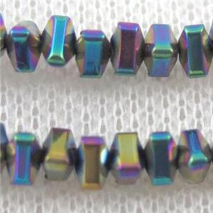 hematite beads, triangle, rainbow, approx 3x2mm