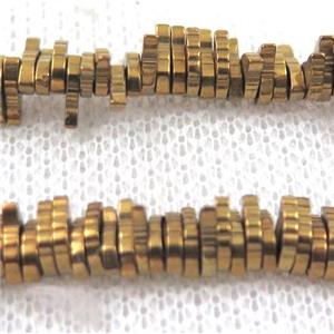 hematite beads, leaf, gold plated, approx 7x1mm