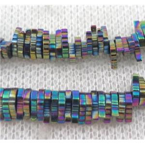hematite beads, leaf, rainbow, approx 7x1mm