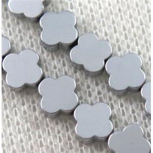 Hematite Clover Beads, silver plated, approx 10mm dia