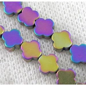 rainbow Hematite Clover Beads, approx 10mm dia