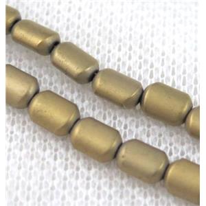 matte gold hematite tube beads, flat barrel, approx 4x6mm