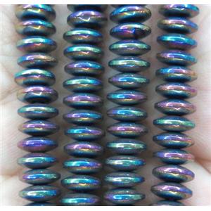 hematite disc heishi beads, rainbow electroplated, approx 3x10mm