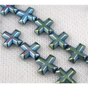 hematite cross beads, green electroplated, approx 6x6mm