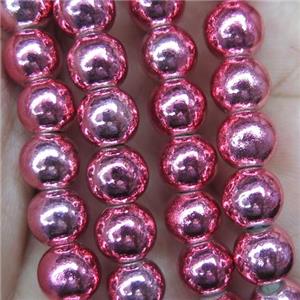 pink firelacquered Hematite Beads, round, approx 4mm dia