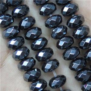 black Hematite Beads, faceted rondelle, approx 6x12mm, 15.5 inches