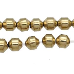 Hematite bullet beads, gold plated, approx 10mm dia