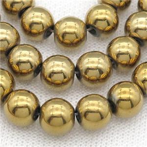 round Hematite beads, gold plated, approx 6mm dia