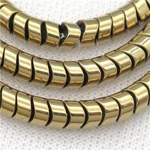 Hematite wave beads, lt.gold plated, approx 8mm dia