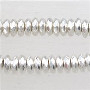 faceted rondelle Hematite Beads, shiny silver plated, approx 4x12mm