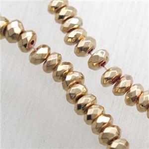light gold electroplated Hematite beads, faceted rondelle, approx 3x4mm
