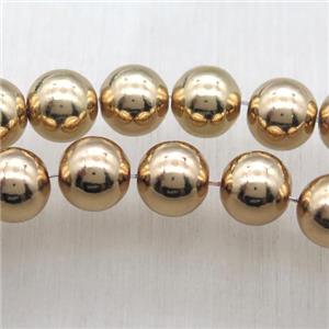 round Hematite Beads, light KC-golden electroplated, approx 4mm dia