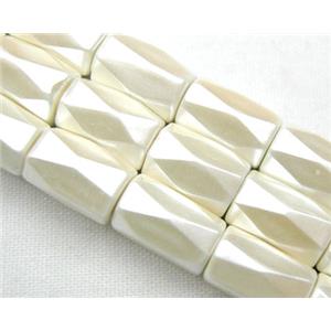magnetic Hematite Beads, faceted tube, milk white, 5x8mm, 50 beads per st.