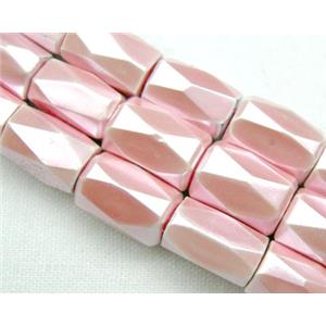 magnetic Hematite Beads, faceted tube, pink, 5x8mm, 50 beads per st.
