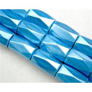 magnetic Hematite Beads, faceted tube, deep blue, 5x8mm, 50 beads per st.