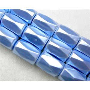magnetic Hematite Beads, faceted tube, sea blue, 5x8mm, 50 beads per st.