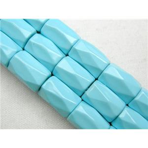 magnetic Hematite Beads, faceted tube, turquoise blue, 5x8mm, 50 beads per st.