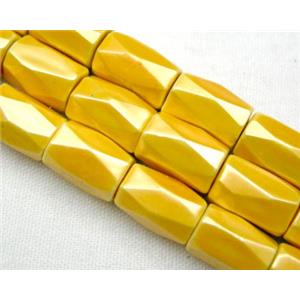 Yellow Hematite Magnetic Facet Tube Beads, 5x8mm, 50 beads per st.