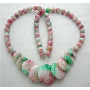 Jade Necklace, coin round, Multi color, 40cm length, big Round beads:21mm, round beads:6mm d