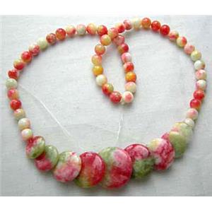 Jade Necklace, coin round, Multi color, 16 inch, 40cm length, big Round beads:21mm, round beads:6mm d