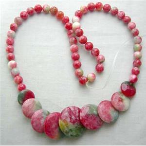 Jade Necklace, flat round, Multi color, 40cm length, big Round beads:21mm, round beads:6mm d