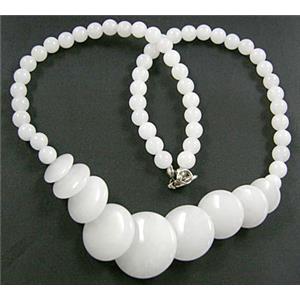 Jade Necklace, ivory white, 16 inch long, big round bead:21mm dia, round bead:6mm d