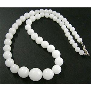 Jade Necklace, Round beads, ivory white, 6-14mm dia