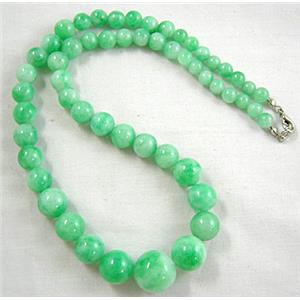Jade Necklace, round beads, green, 6-14mm dia