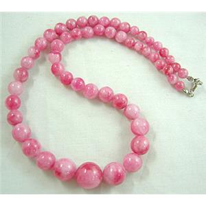 Jade Necklace, Round beads, Pink, 16 inch, 6-14mm dia