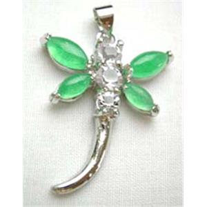 Green Jade Dragonfly Pendant With Copper Plated Platinum Model, 22mm wide, 24mm length