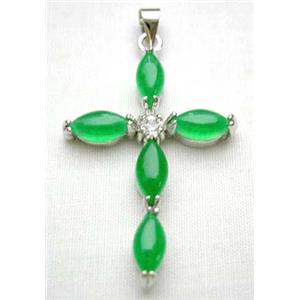 Green Jade Cross Pendant With Copper Plated Platinum Model, 23x33mm