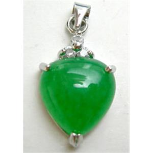 Green Jade Heart Pendant, 14mm wide