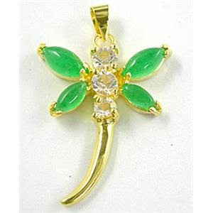 Green Jade Dragonfly Pendant With Copper Gold Plated Model, 22mm wide, 24mm length