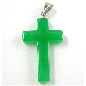 Green Jade Crosses Pendants, 23x16.5mm