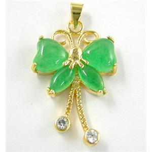 Green Jade Butterfly Pendant With Copper Gold Plated Model, 19x33mm