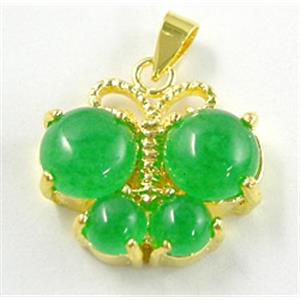 Green Jade Butterfly Pendant With Copper Gold Plated Model, 19x19mm