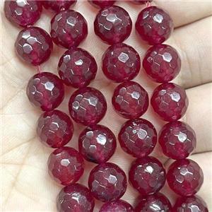 red ruby Jade Beads, faceted round, dye, approx 10mm dia