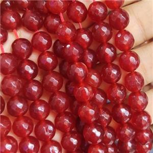 red Jade Beads, faceted round, b-grade, approx 10mm dia