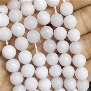 white Jade Beads, faceted round, b-grade, approx 10mm dia
