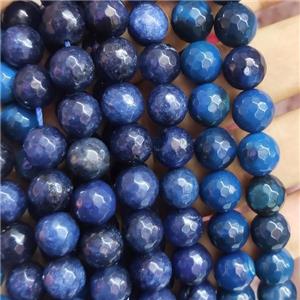 deepblue Jade Beads, faceted round, b-grade, approx 10mm dia
