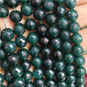 green Jade Beads, faceted round, b-grade, approx 10mm dia