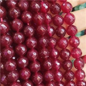 ruby Jade Beads, faceted round, b-grade, approx 10mm dia